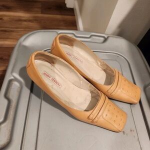 Henry Ferrera Mustard Leather Square-Toe Heels